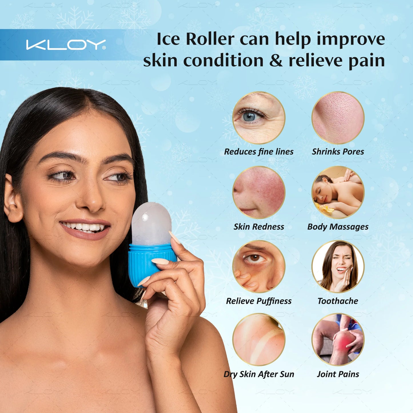KLOY Ice Roller for Face, Neck, Body, Puffy Eyes and Facial Skin Care (Random Color)
