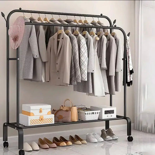 Double Pole Cloth Hanging Stand x Single Shoe Rack by Metallics Home