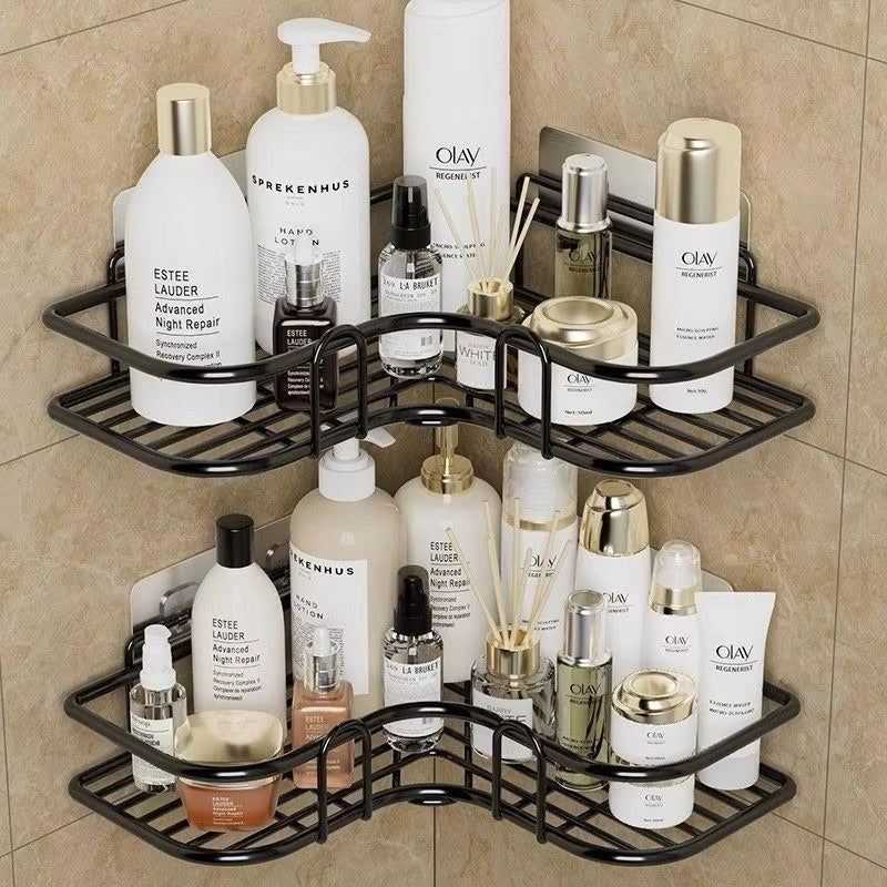 Bathroom Corner Shelf with Adhesive Hooks by Metallics Home