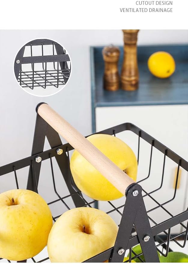 Wooden Handle Counter Top 3-Tier Fruit and Vegetable Stand by Metallics Home