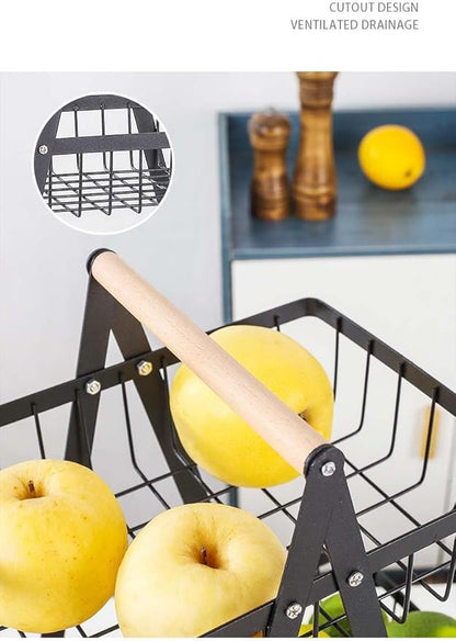 Wooden Handle Counter Top 3-Tier Fruit and Vegetable Stand by Metallics Home