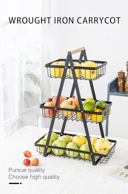Wooden Handle Counter Top 3-Tier Fruit and Vegetable Stand by Metallics Home