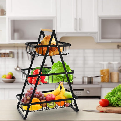 Wooden Handle Counter Top 3-Tier Fruit and Vegetable Stand by Metallics Home