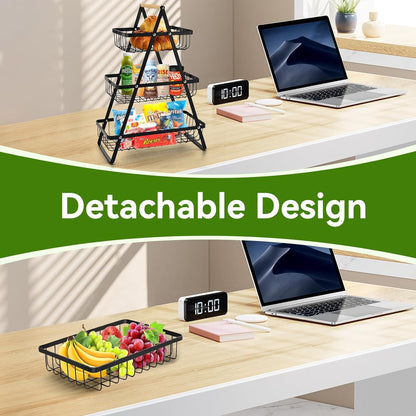 Wooden Handle Counter Top 3-Tier Fruit and Vegetable Stand by Metallics Home
